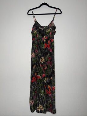 Kachel Anthropologie Polka Dot Floral Jumpsuit Viscose Silk Adjustable Size 4